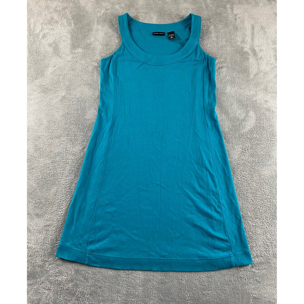 New York & Company Women Teal Blue Cotton Slv less Scoop Neck A-Line Mini Dress